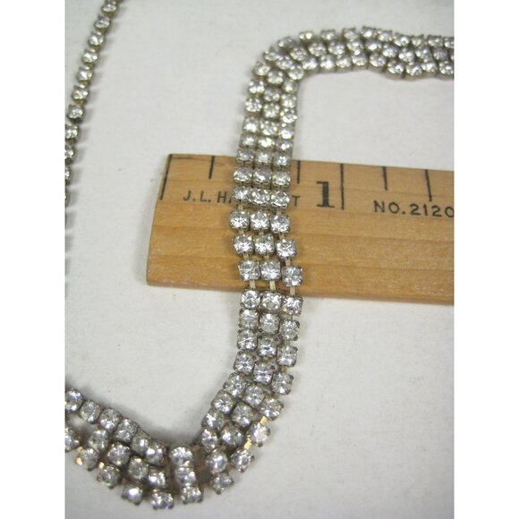 Vintage Rhinestone Choker Necklace Silvertone 1950s Bridal Jewelry 14 In Clear - Picture 3 of 11